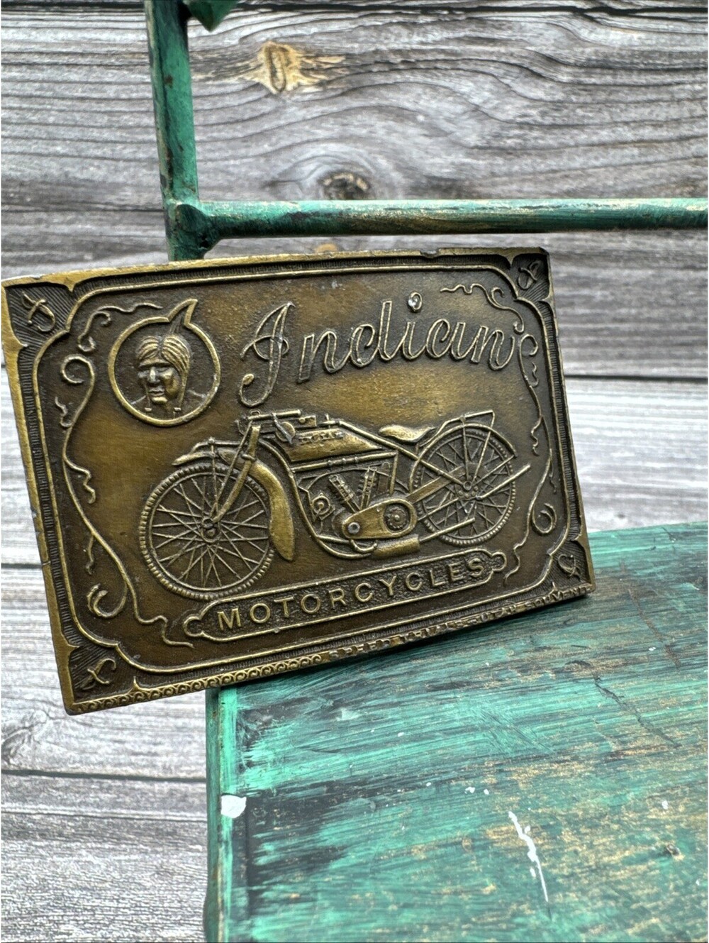 Vintage Original Indian Motorcycles Brass Belt Buckle Lewis Buckles Chicago 1970